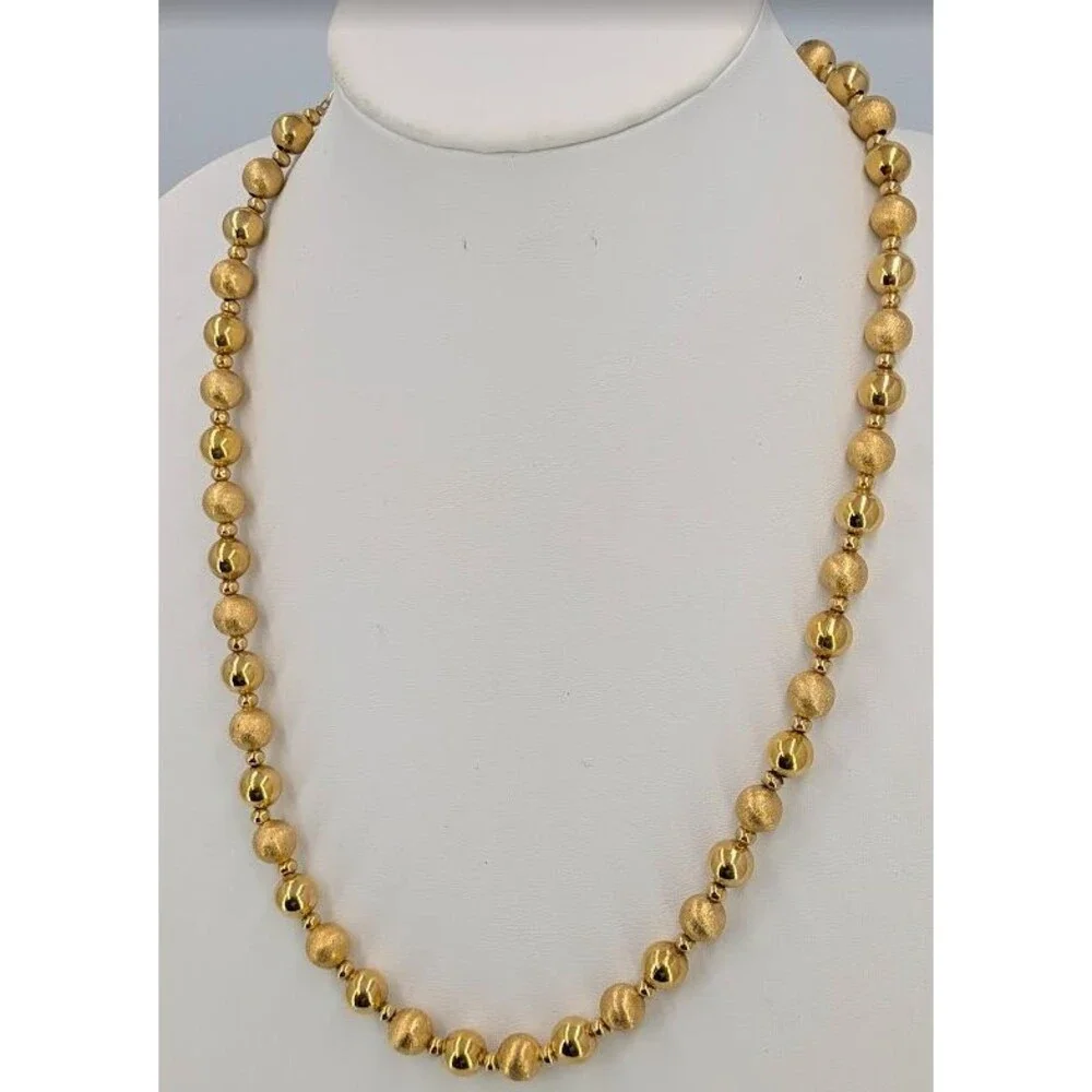 Napier Vintage Gold Tone Bead Necklace Brushed Shiny Round Signed 24 Inch Long